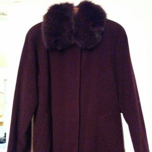 FORECASTER LAMBSWOOL WINE COAT WITH FOX COLLAR -4